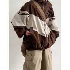 Jacket Windbreaker Wanita Pria Kombinasi Warna Cokelat Krem